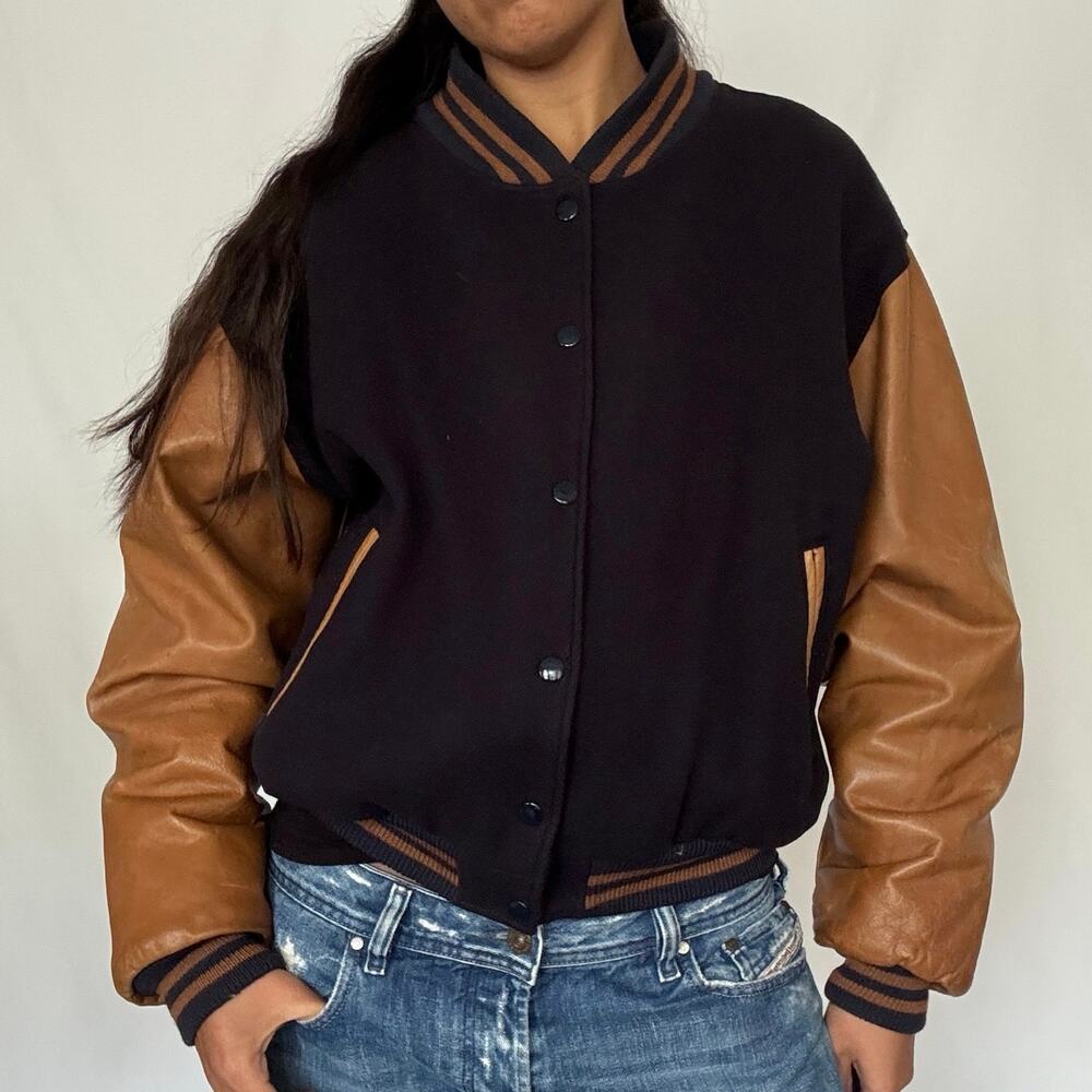 Vintage 90s Brooks Brothers USA Wool Leather Varsity Jacket Medium